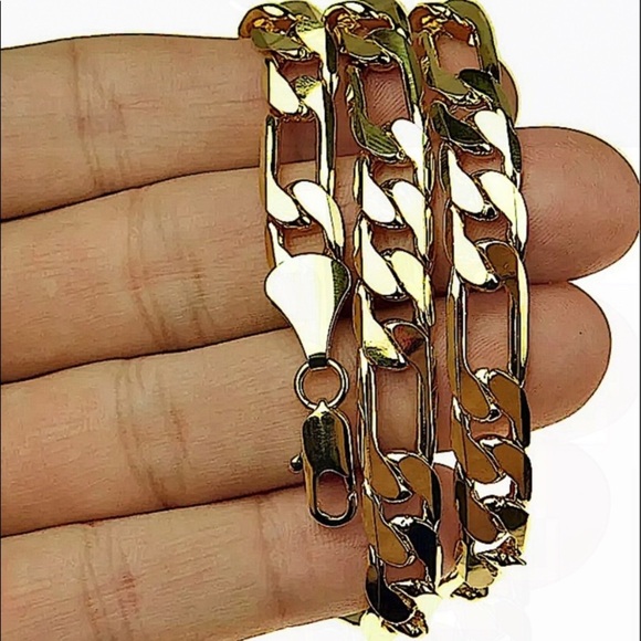 18K GOLD PLATED FIGARO NECKLACE BRACELET MATCHING SET - Picture 11 of 13